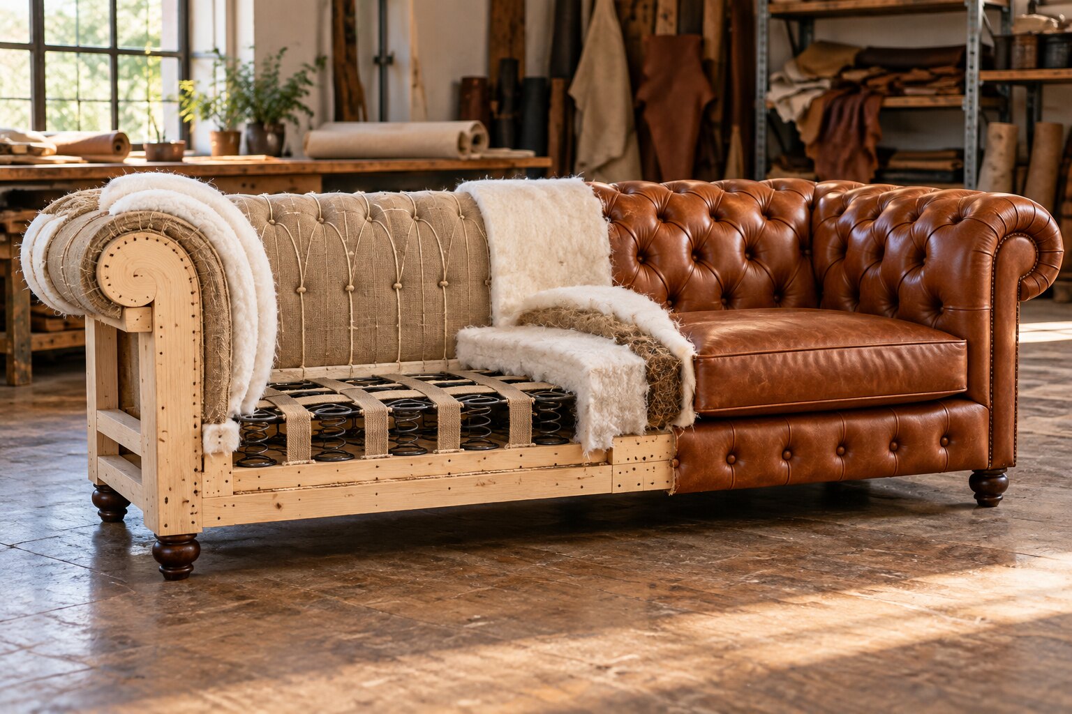 Struttura del divano Chesterfield: fusto, molleggio e imbottitura
